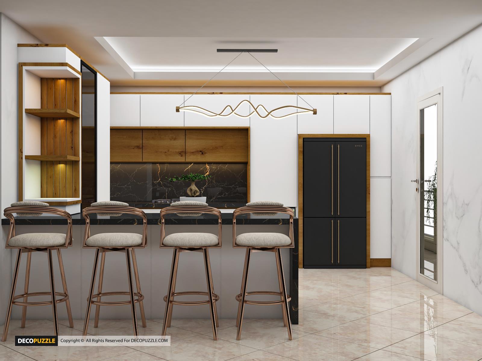 طراحی کابینت مدرن ترکیبی با چوب در چیذر 