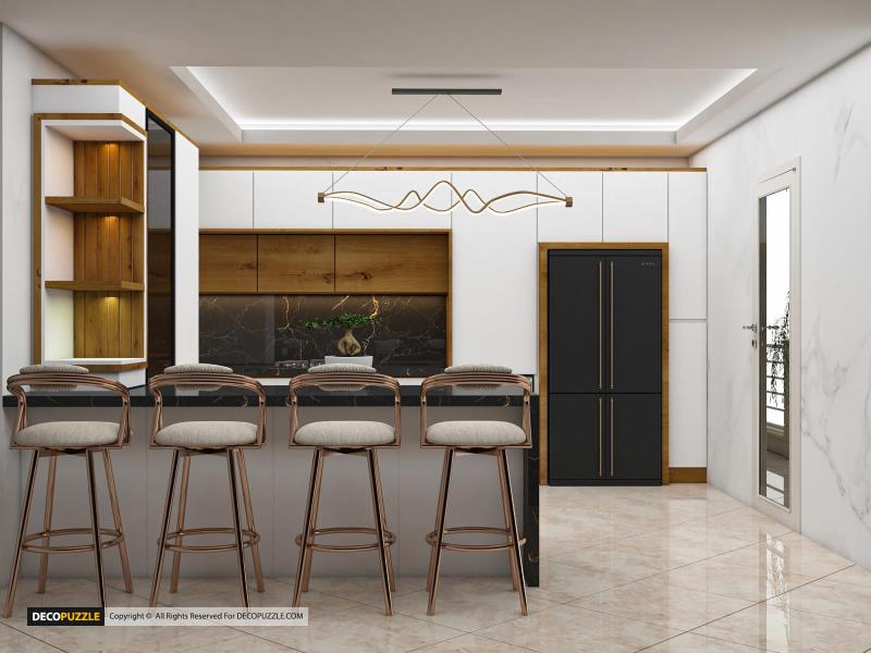 طراحی کابینت مدرن ترکیبی با چوب در چیذر 