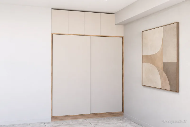 کابینت مدرن سفید مات با قاب طرح چوب و چیدمان خطی در پذیرایی
