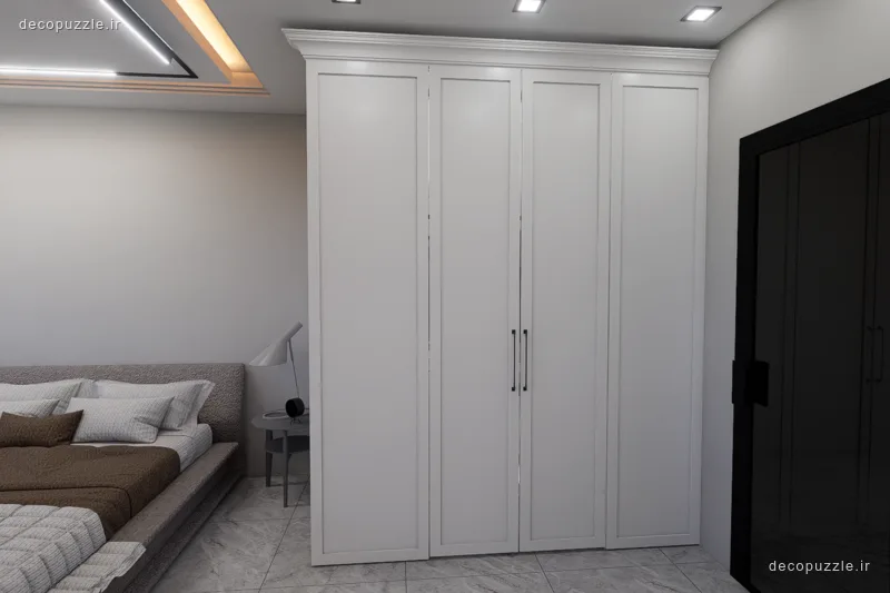 کابینت مدرن سفید و مشکی با طراحی خطی و تا سقف در فضای پذیرایی